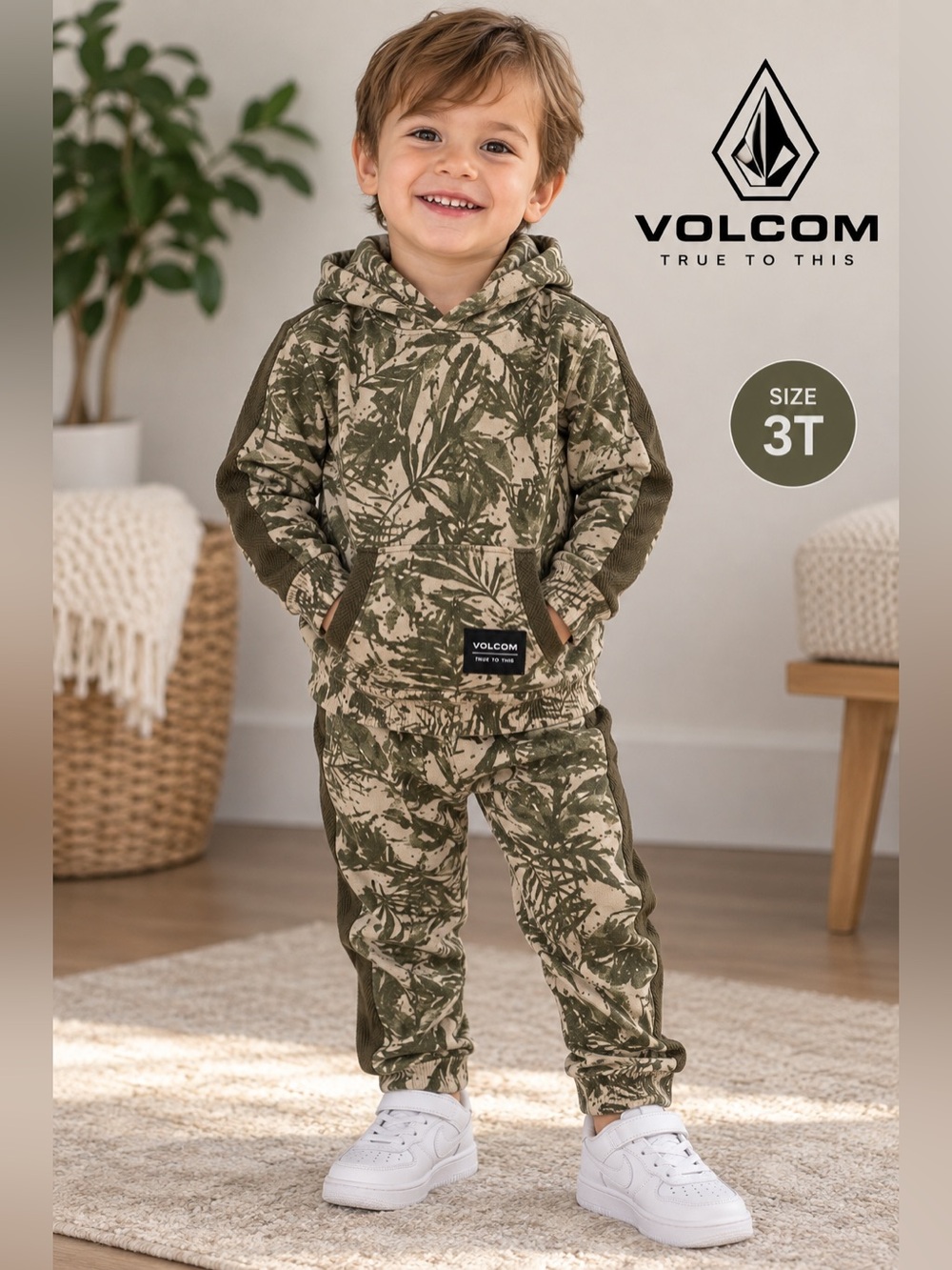 Volcom Kids Tropical Leaf Print Hoodie & Jogger Set – 3T